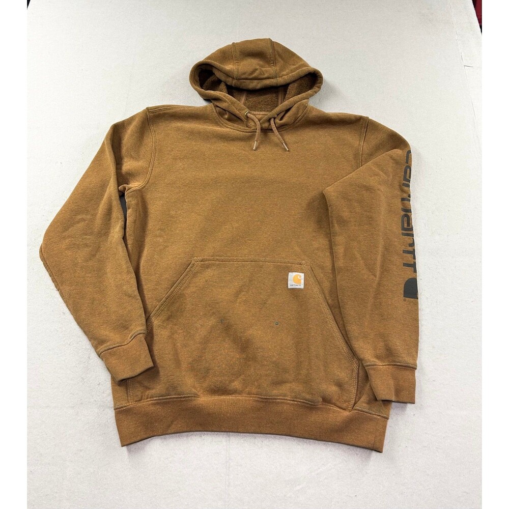 Carhartt Hoodie Mens Medium Brown K288 Sweatshirt Sleeve Logo Pull Over